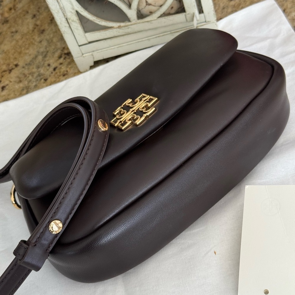 NEw tory burch BRITTEN LEATHER PUFFY CONVERTIBLE CROSSBODY DARK MAHOGANY - Picture 3 of 12